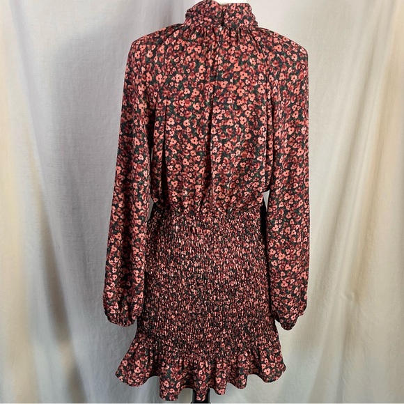 ZARA ~ Rust Floral Mini Dress w/Smocked Skirt & Peek-a-Boo Back ~ Size Large - Picture 8 of 15
